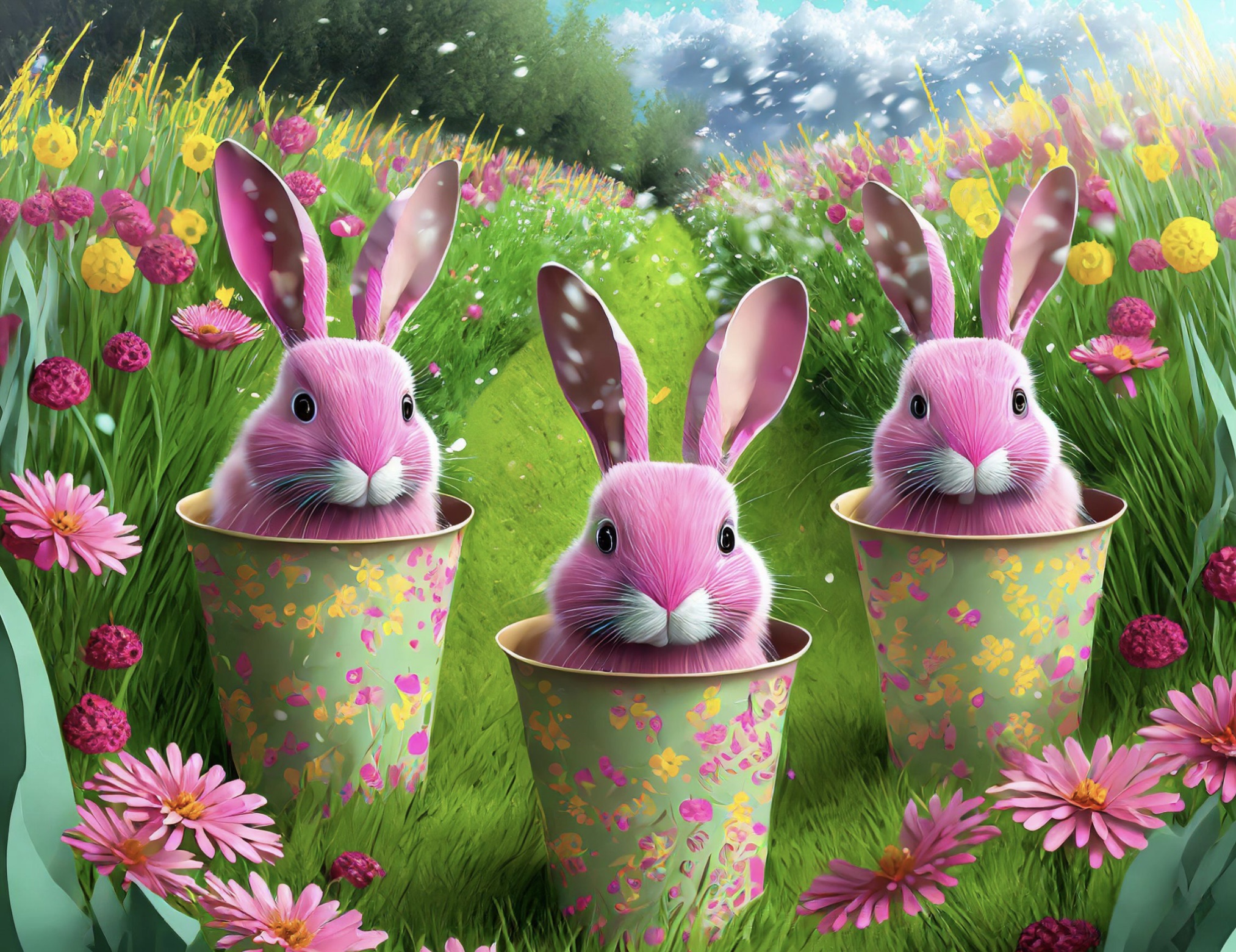 bunnies in a grassy field