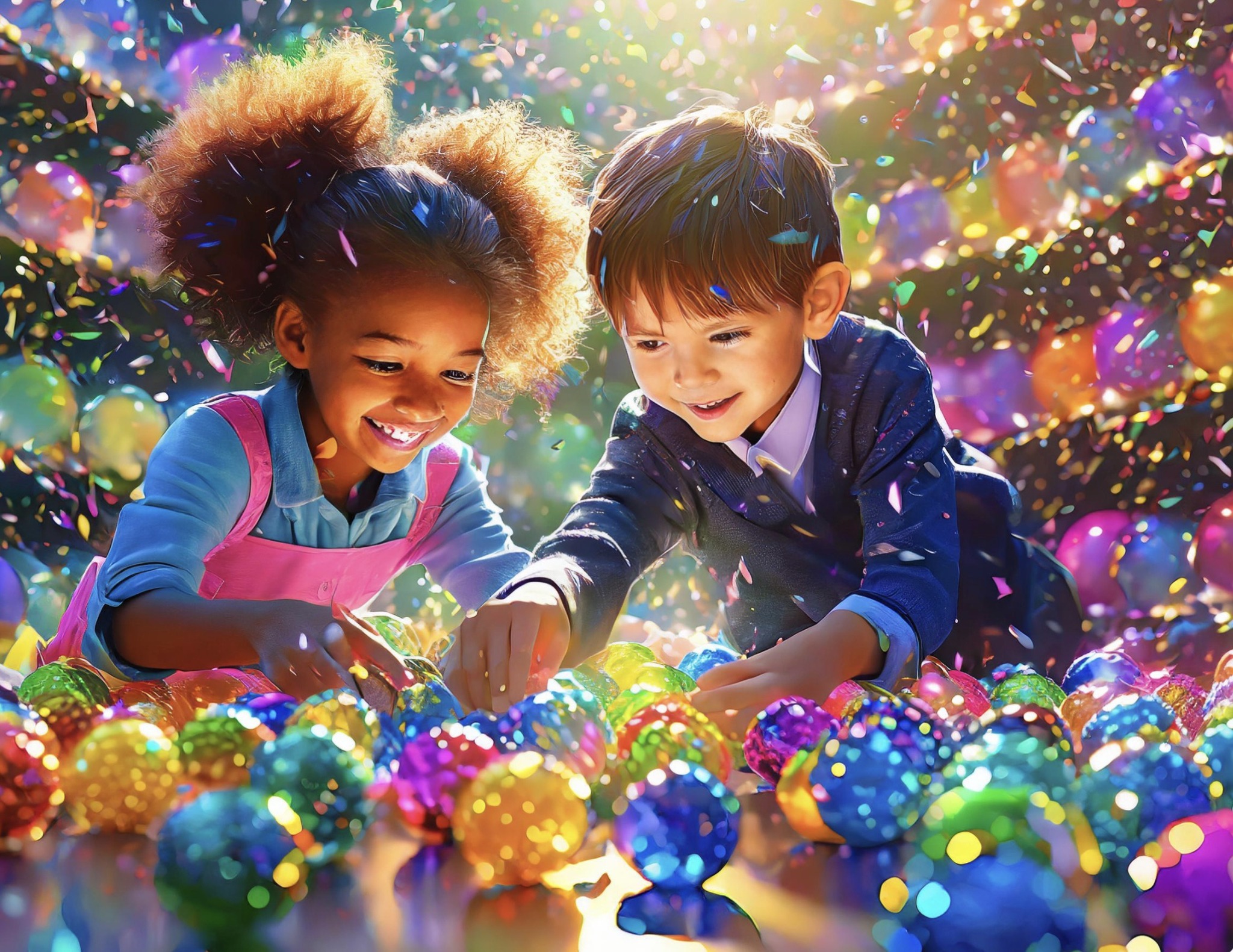 kids playing with glowing pinballs