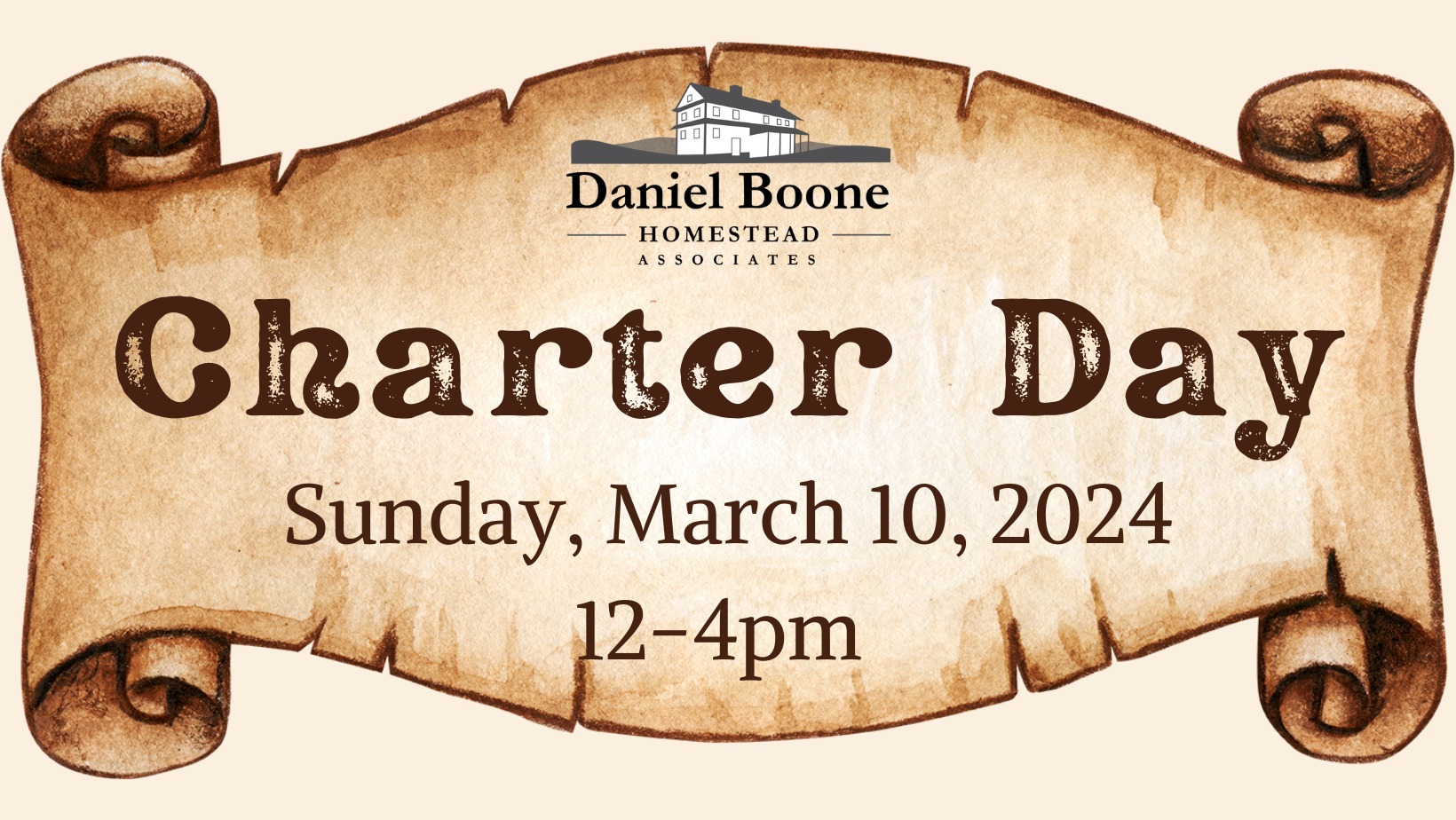 Old Fashioned paper scroll with the text Daniel Boone Charter Day