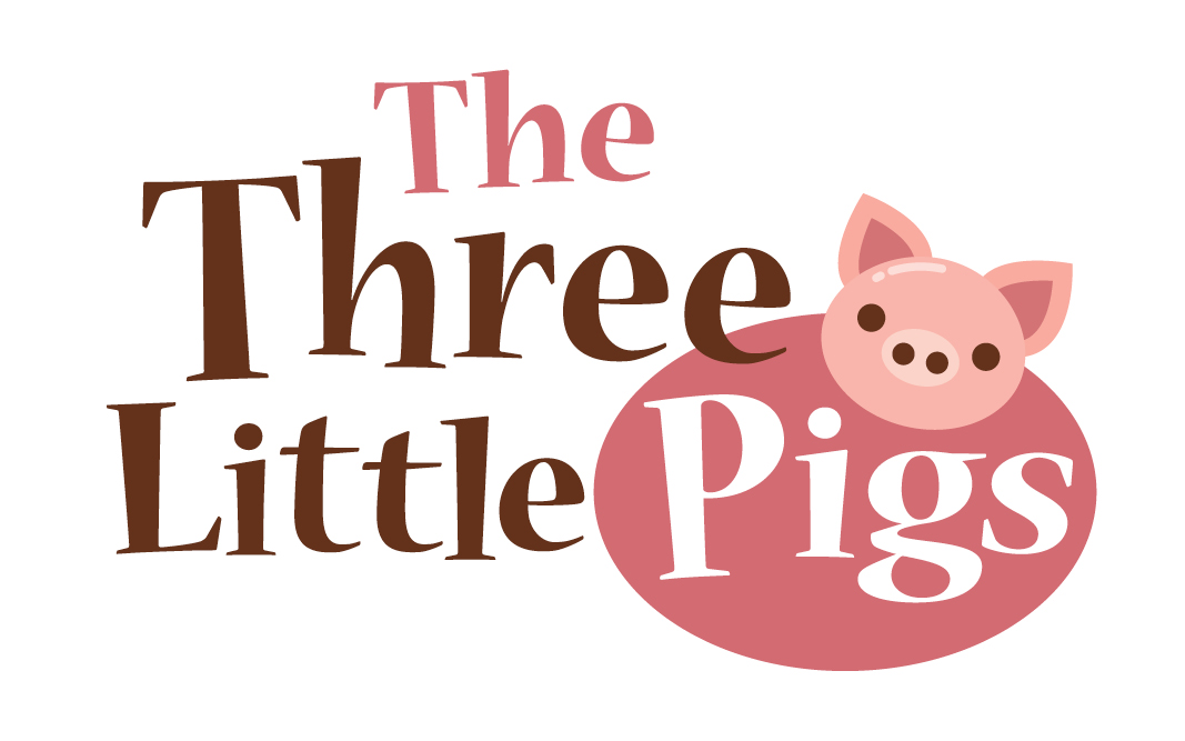 illustration of a pink pig with text The Three Little Pigs